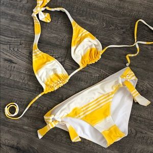 Yellow & White Stripe Triangle Bikini - Women's Swim